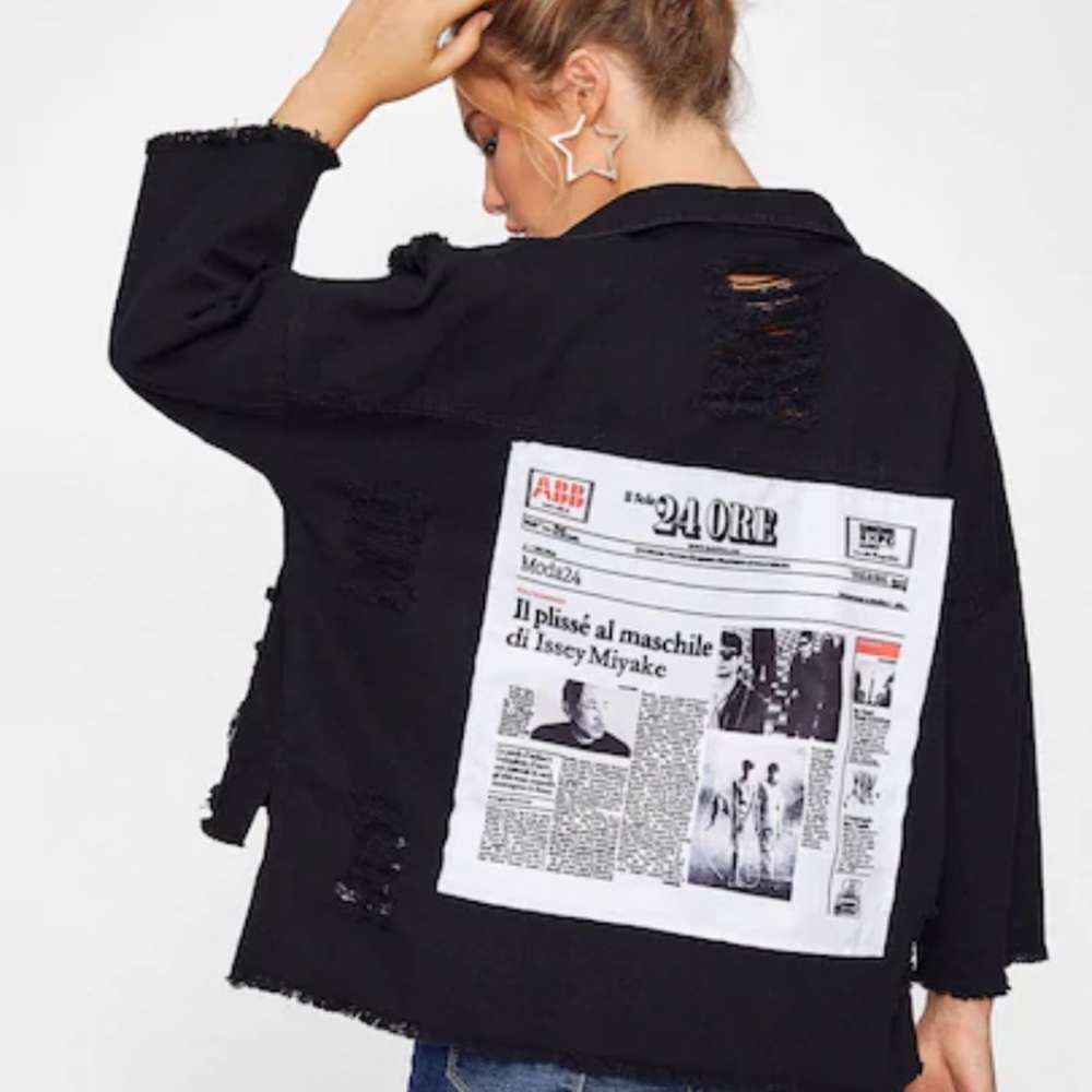 Drop shoulder patch back black denim